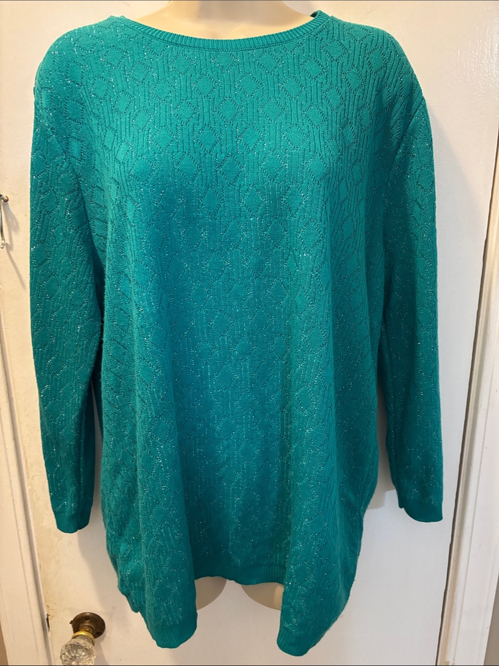 Alfred Dunner XL Kelly‑Green Metallic Diamond‑Knit Sweater 26-469